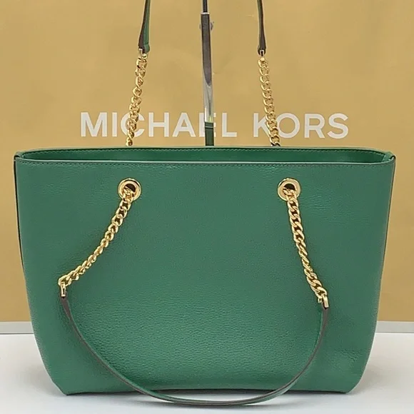 Michael Kors Jet Set Item Medium Front Pocket Shoulder Chain Tote JEWEL GREEN
